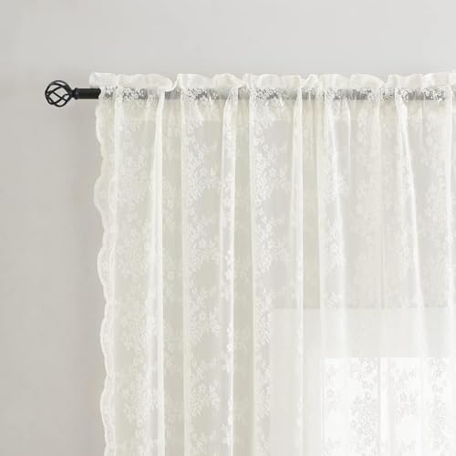 Vintage Lace Curtains 120 Inches Long (Ivory / 52"W x 120"L (Pack of 2))