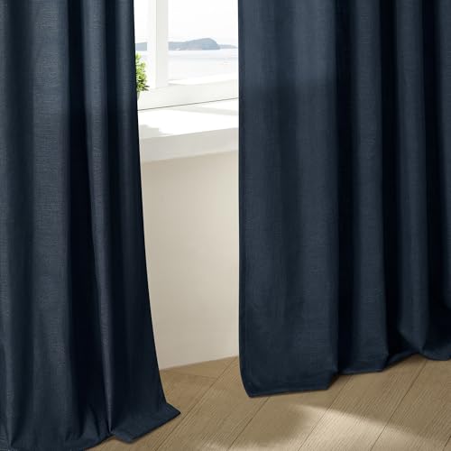 Pinch Pleated Navy Linen Curtains 84 Inches Long 2 Panels Set (Navy / 40"W x 84"L (Pack of 2))
