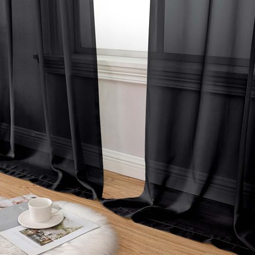 Sheer Black Curtains for Bedroom Living Room 90 Inches Long 2 Panels Set (Black / 42"W x 90"L (Pack of 2))