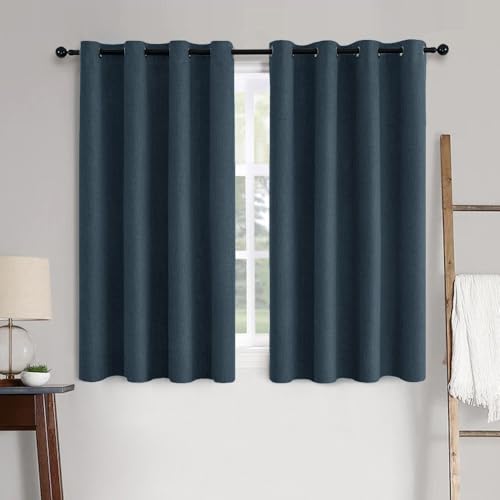 100% Blackout Linen Curtains for Bedroom 52x54 Inches Navy (Navy / 52"W x 54"L (Pack of 2))