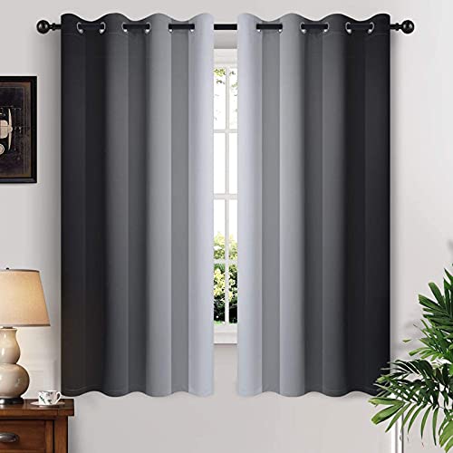 Ombre Curtains Black and Greyish White for Living Room (52"W x 63"L (Pack of 2) / Black)