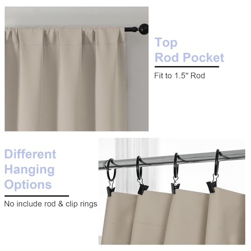 Blackout Extra 10ft Curtains for Patio 120 Inches Long 2 Panels Set (Stone / 50"W x 120"L (Pack of 2))