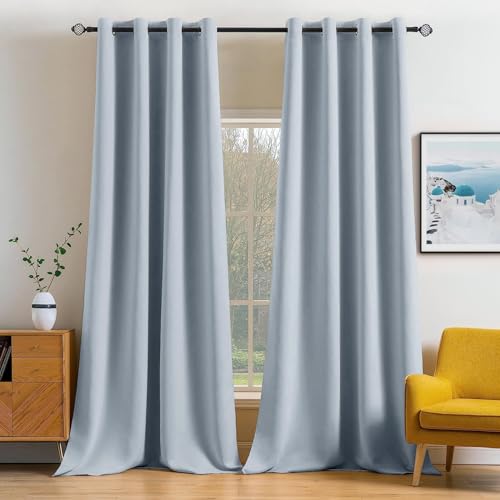 Light Blue Blackout Bedroom Curtains Drapes 96 Inch Long 52"x96" (Light Blue / 52"W x 96"L (Pack of 2))