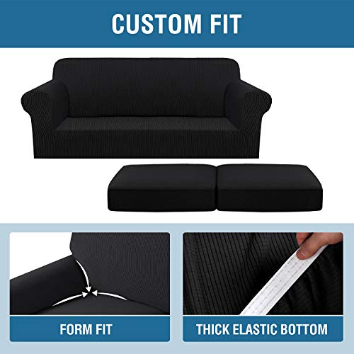 Stretch Sofa Covers for Cushion Couch Covers for Living Furniture Slipcovers (Medium-XL / Black)