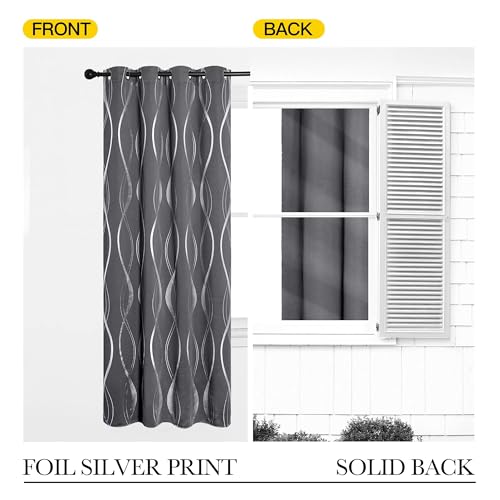 Gray Blackout Pattern Curtain & Drapes 72 inch Long for Bedroom (1 - Grey / 52"W x 72"L (Pack of 2))