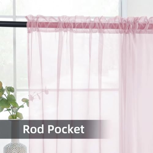Solid Sheer Rod Pocket Curtain Voile Draperies 2 Panels White Beige Black Grey Coffee 52 Inch Width 45 Inch Long 1 Pair for Kitchen Bedroom Children Living Room Yard (Light Pink / 52"W x 45"L (Pack of 2))