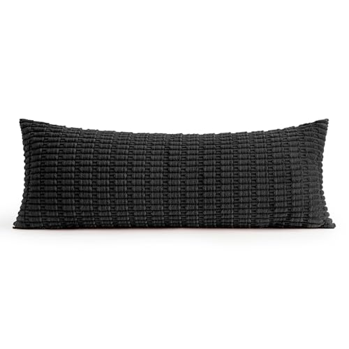 Lumbar Corduroy Throw Pillow Cover for Bed 14x36 Black Pack of 1 (Black / 36" x 14" (Pack of 1))