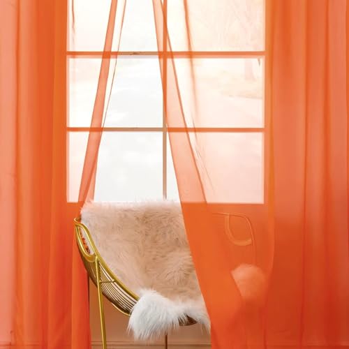 Burnt Orange Sheer Curtains 4 Panels Rod Pocket Semi (Burnt Orange / 52"W x 45"L (Pack of 4))