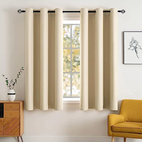 Cream Beige Blackout Bedroom Curtains 63 Inch Long Light Blocking (Cream Beige / 42"W x 63"L (Pack of 2))