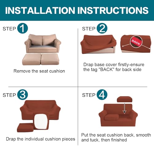 3 Piece Sofa Covers for 2 Cushion Couch Sofa Slipcover Soft Couch Cover for Dogs (Loveseat (2 Cushion) / Rust)