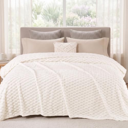 3D Fleece Twin Size Blanket for Bed (Ivory / Twin ( 60x80 IN ))