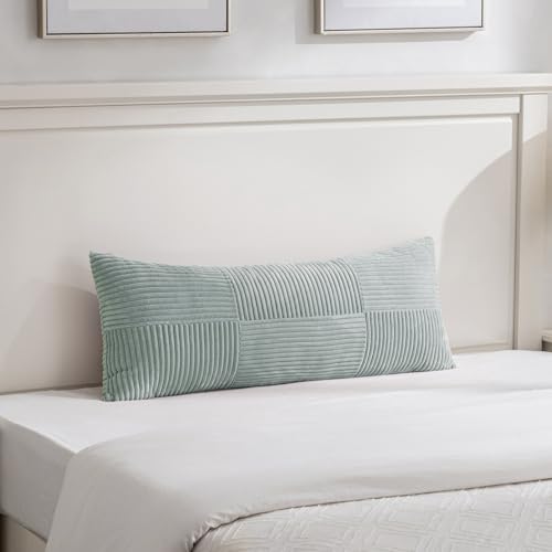 Set of 2 Grey Blue Boho Long Lumbar Body Decorative Throw Pillow Cover 14x36 Inch for Bed Couch Bedroom Bench (Grey Blue / 36" x 14" (Pack of 2))