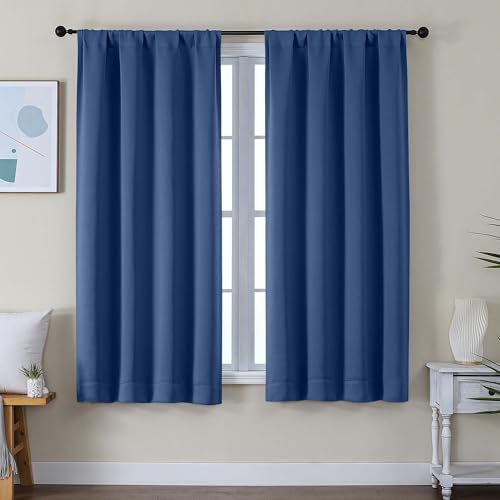 Ava Royal Blue Short Blackout Curtains for Bedroom 63 Inches Long 2 Panels Set (Royal Blue / 40"W x 63"L (Pack of 2))