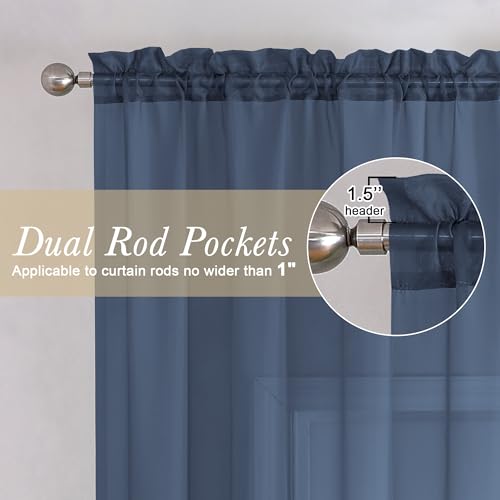 Navy Blue Sheer Curtains 120 Inches Long 2 Pcs (Navy Blue / 59"W x 120"L (Pack of 2))