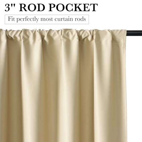 Bedroom Blackout Curtains 63 inches Long (100% Blackout - Biscotti Beige / 62"W x 72"L (Pack of 2))