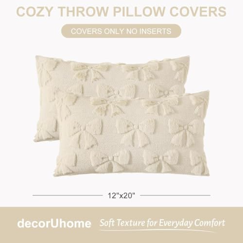 Beige Bow Cute Girl Faux Fur Throw Pillow Covers 12x20 Set of 2 (Beige Bow / 20" x 12" (Pack of 2))
