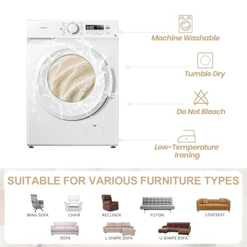 Washable Couch Covers for Sofa Boho Couch Covers for 3 Cushion Sofa Pet Friendly Beige Chenille Jacquard Couch Protector for Dogs Plant Branch Sectional Cover Sofa Slipcovers (71" x 118" / U: Beige)