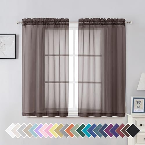Chocolate Sheer Curtains 45 Inches Long 2 Panels (42"W x 45"L (Pack of 2) / Chocolate)