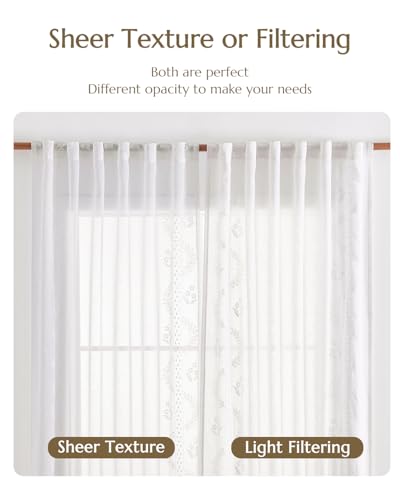 Floral Sheer Curtains (S | White / 50"W x 63"L (Pack of 2))
