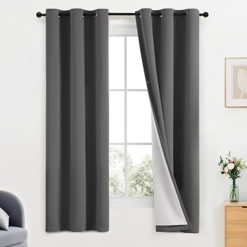 100% Blackout Curtains 38x63 inch Length Charcoal Grey (Charcoal Grey / 38"W x 63"L (Pack of 2))