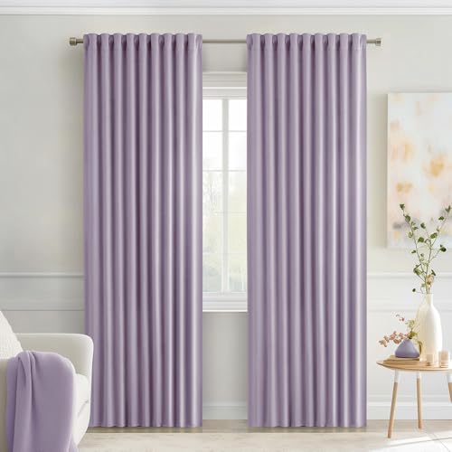 Lilac Back Tab Blackout Curtains 52x90 Inch Long 2 Panels Set (Lilac / 52"W x 90"L (Pack of 2))