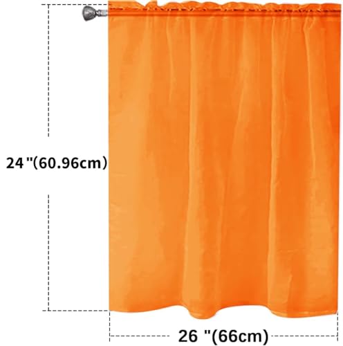 Basic Rod Pocket Sheer Voile Window Curtain Panels Orange 1 Pair 2 Panels 26 Width 24 Inch Long for Kitchen Bedroom Children Living Room Yard（Orange (Orange / 26"W x 24"L (Pack of 2))