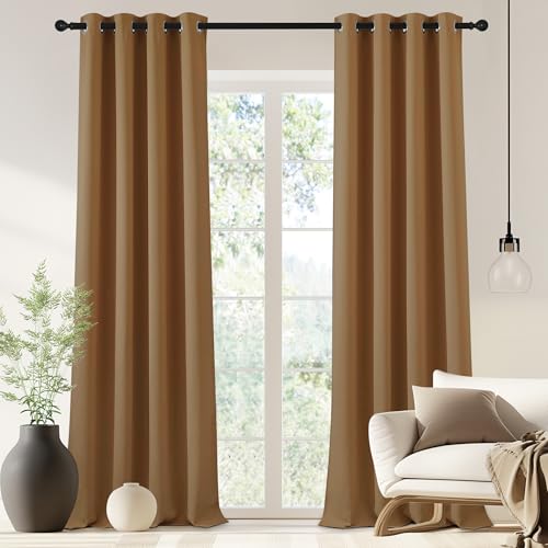 Blackout Drapery Curtain Panel 90 inches Long (Gold Brown / 46"W x 90"L (Pack of 1))