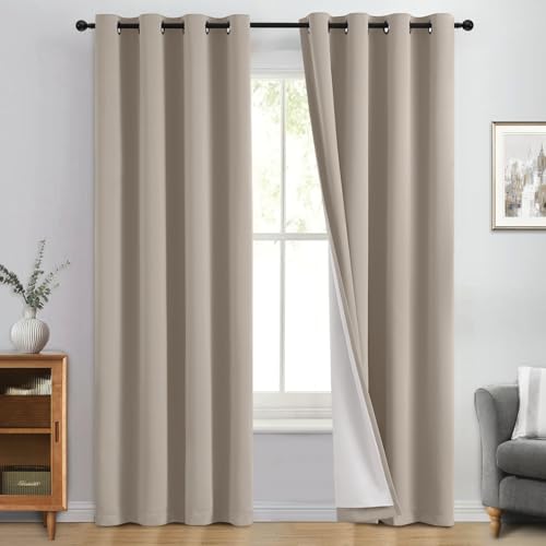 Natural Blackout Curtains 96 Inches Long for Bedroom 50" Wide 2 PCS (50"W x 96"L (Pack of 2) / Natural With White Backing)