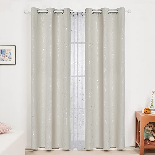 Living Room Curtains 84 Inches Long (Light Beige/Wave Dots / 38"W x 84"L (Pack of 2))