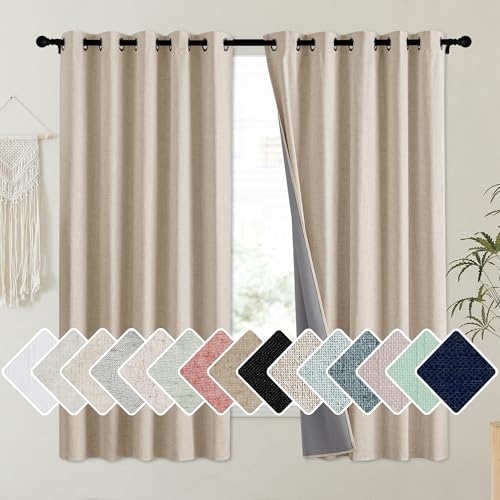 Oatmeal Vintage Open Linen Weave Flax Thermal Curtains (62"W x 63"L (Pack of 2) / Oatmeal)