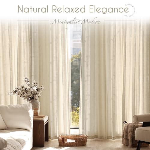 Greyish Beige Linen Curtain 108 inch Length 2 Panels Set Back Tab Light Filtering Living Room Curtain Drapes Home Office Modern Minimalist Decor Farmhouse Boho Neutral Semi Sheer Curtain 108 inch Long (Greyish Beige / 52"W x 108"L (Pack of 2))