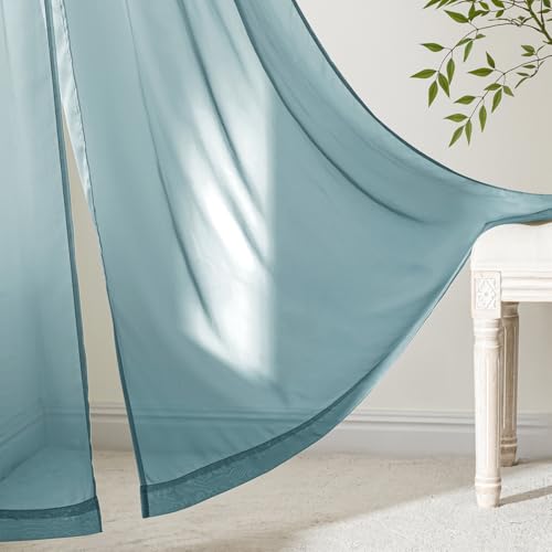 Dusty Blue Sheer Curtains 84 Inches Long 4 Panels 42 x 84 Inches (42"W x 84"L (Pack of 4) / Dusty Blue)