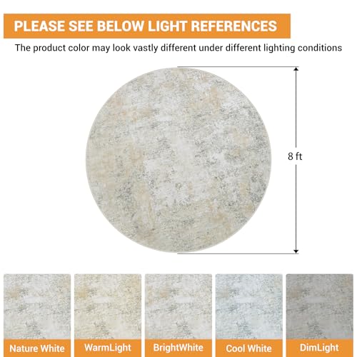 Round Rug 8ft Washable Rug for Dining Room Living Room Beige Grey (Beige/Grey / 8' (Round))