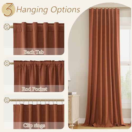 Terracotta 100% Blackout Curtains 90 Inch Length 2 Panels Set Fall Curtains for Living Room Bedroom Back Tab Thermal Insulated Black Out Linen Drapes (Terracotta / 52"W x 90"L (Pack of 2))