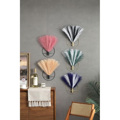 Boho Pampas Wall Decor Black Metal Wall (35-pampas-OldGreen&White - Black Ring / S 7.8inch (Black Ring))