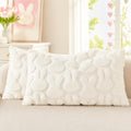 Cream White Faux Fur Bunny Throw Pillow Covers 12x20 Set of 2 (20" x 12" (Pack of 2) / Rabbits Cream White)