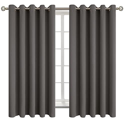 Grey Blackout Curtains for Bedroom 63 Inch Long (Grey / 70"W x 63"L (Pack of 2))