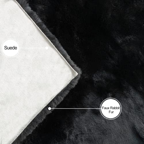 Black Round Area Rug 5ft Washable Faux Fluffy Fur Rug for Bedroom Circle Nursery Rug for Living Room Girl Room Cute Décor (5' (Round) / Black)