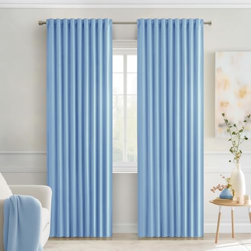Sky Blue Back Tab Blackout Curtains 52x90 Inch Long 2 Panels Set (Sky Blue / 52"W x 90"L (Pack of 2))