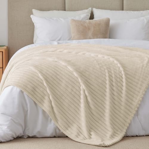 Ribbed King Size Blanket for Bed (Beige / King(108"x90"))