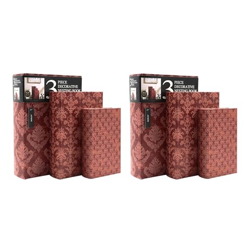 Set of 3 Farmhouse Memory Storage Book Boxes (Case (2 units of 8'' , 10'' & 12'' High) / Red)