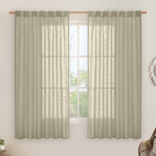 Semi Sheer Linen Curtains 63 Inch for Living Room 52 x 63 Inch (Oatmeal / 52"W x 63"L (Pack of 2))