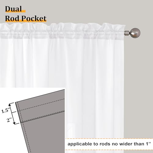 2 Piece White Sheer Curtains 63 Inch Length (40"W x 63"L (Pack of 2) / White)