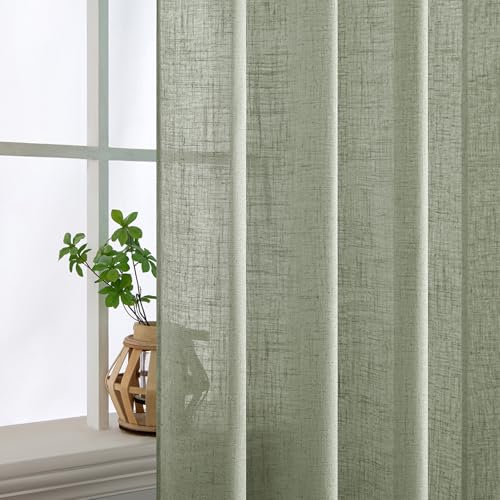 Sage Linen Curtains 52x84 Inch Long for Bedroom Living Room Green (52"W x 84"L (Pack of 2) / Sage)