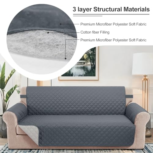 Reversible Sofa Cover for 3 Cushion (Dark Blue/Light Grey / Sofa L - Large (68''))