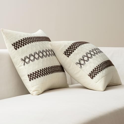 Set of 2 Dark Brown Boho Decorative Pillow Covers 20x20 Inch (20" x 20" (Pack of 2) / Dark Brown)