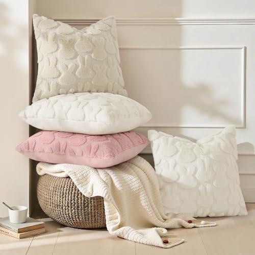 Beige Faux Fur Bunny Throw Pillow Covers 12x20 Set of 2 (20" x 12" (Pack of 2) / Rabbits Beige)