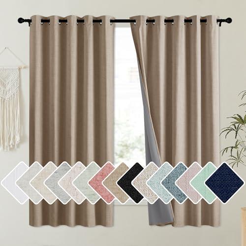 Burlap Vintage Open Linen Weave Flax Thermal Curtains (62"W x 63"L (Pack of 2) / Burlap)