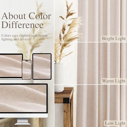 Natural White Linen Curtains 84 Inch Length for Living Room Burlap Light Filtering Semi Sheer Curtain Back Tab Neutral Farmhouse Privacy Drapes for Bedroom Office 52x84 (52"W x 84"L (Pack of 2) / Natural White)