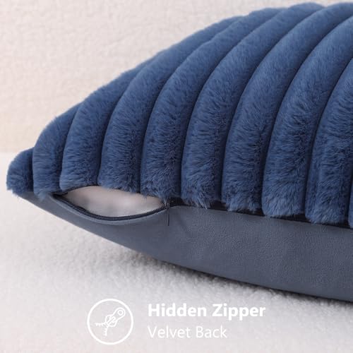 Fall Faux Fur Throw Pillow Covers 26x26 Set of 2 Navy Blue (Navy Blue / 26" x 26" (Pack of 2))